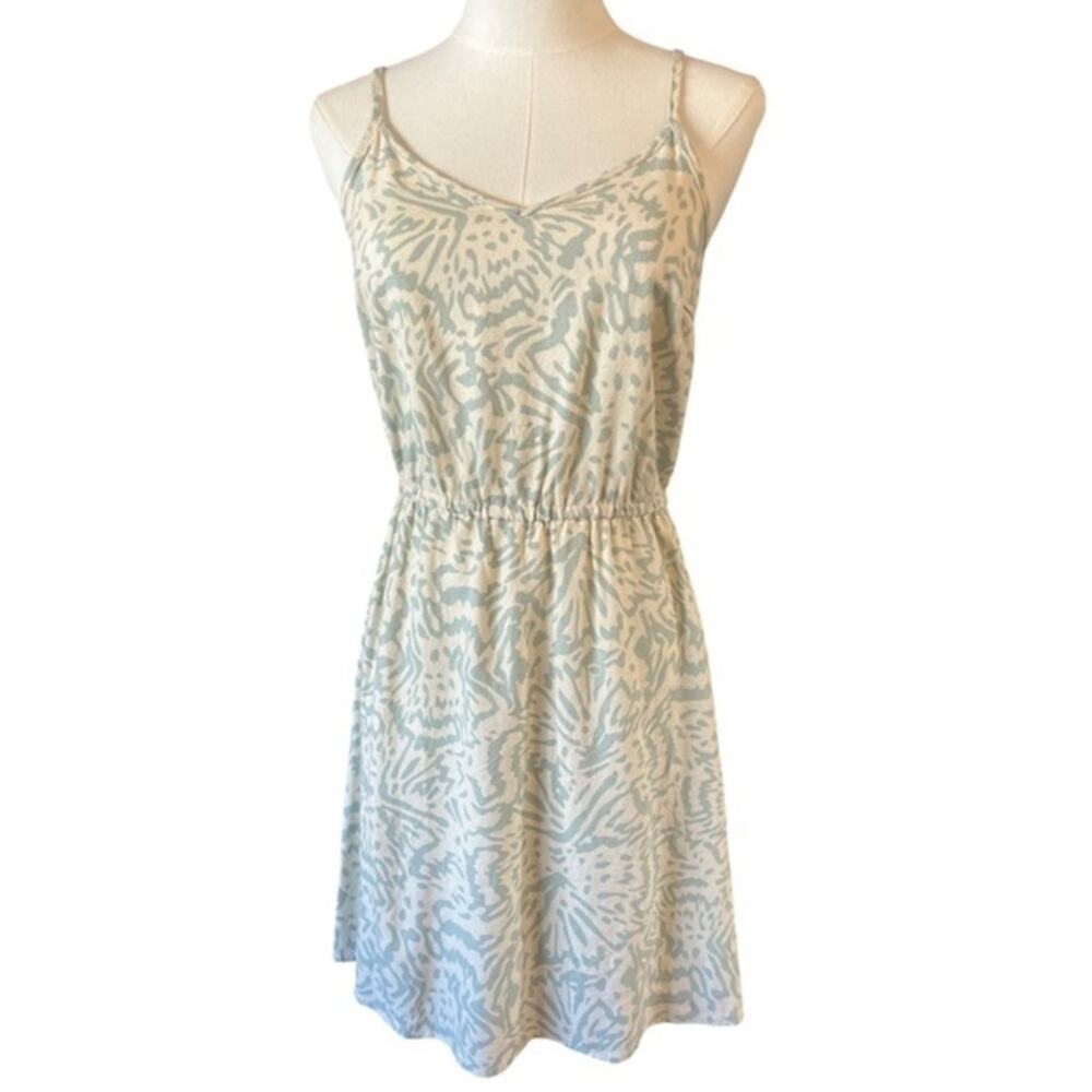 Vero Moda Milo Green Cream Mini Dress XS Linen Blend Summer Sundress NWT